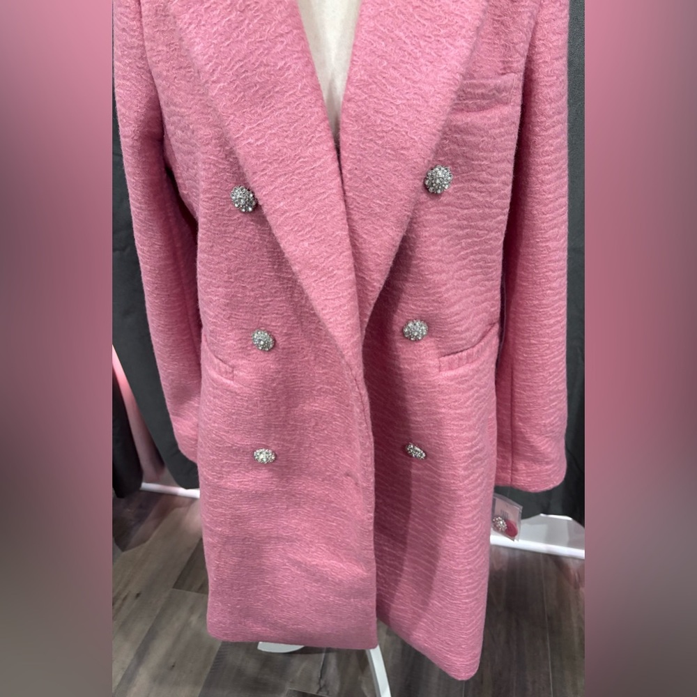 NWT M by Milly Double-breasted Boucle Coat With Rhinestone Buttons Medium - Picture 4 of 16